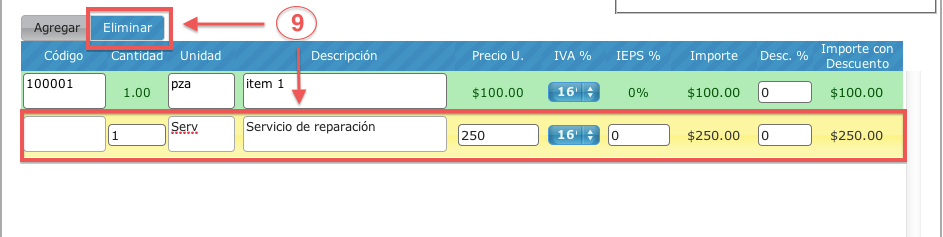 boton eliminar partida - koatl facturas