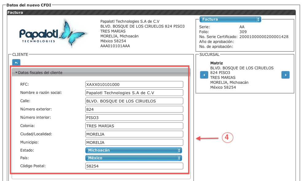 datos receptor - koatl facturas