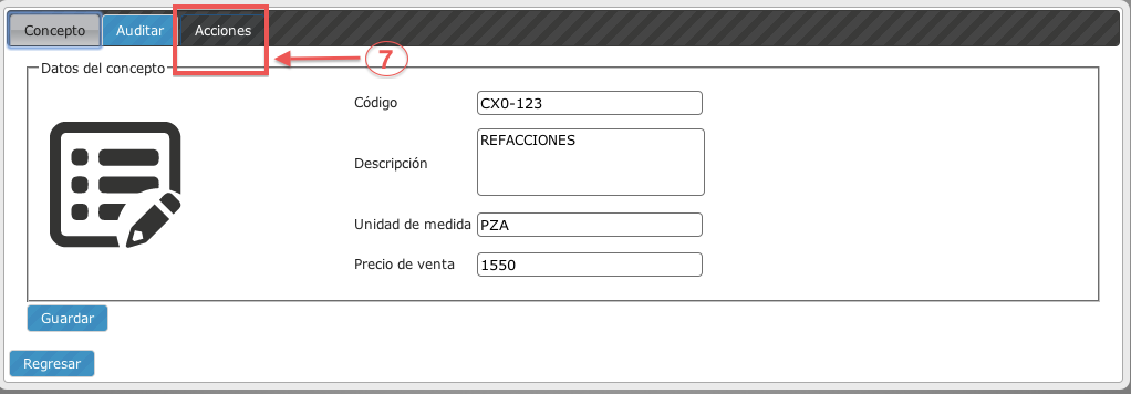 sub menú acciones - koatl facturas