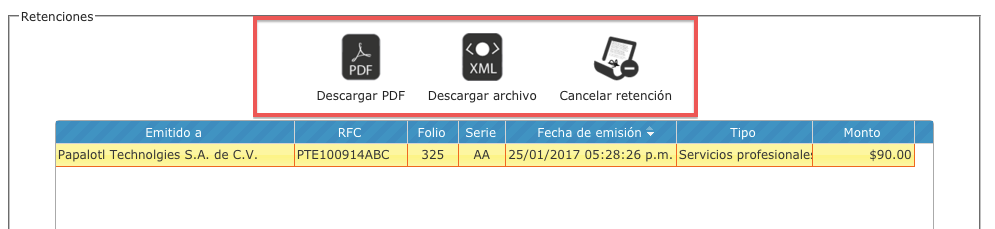 Opciones retención- koatl facturas