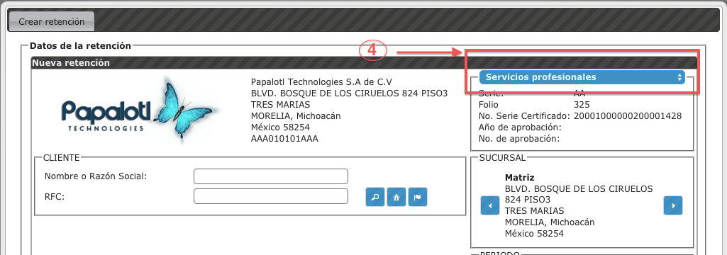 seleccion de tipo de comprobante - koatl facturas