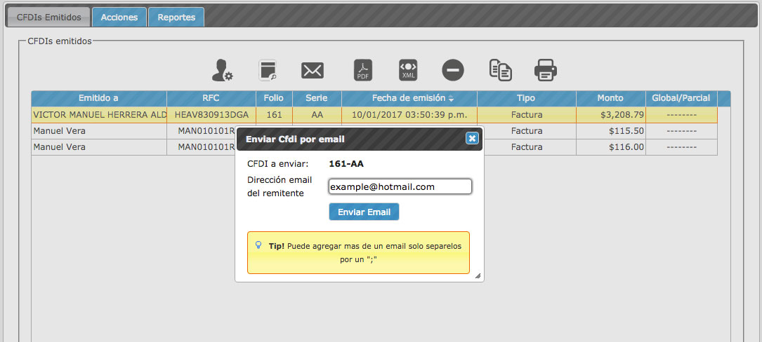 Envío de CFDI por email