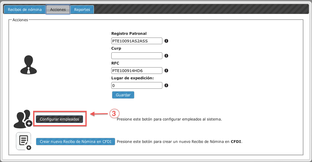 botón configurar emplead - koatl facturas