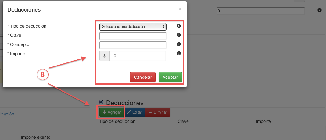 agregar deducción - koatl facturas