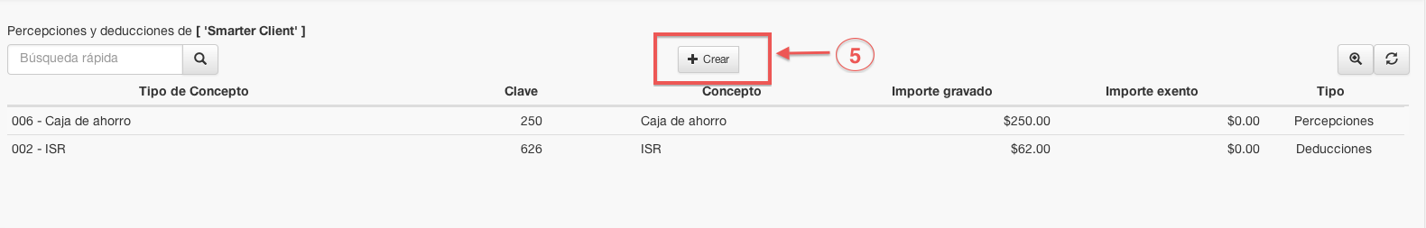 botón crear percepciones - koatl facturas