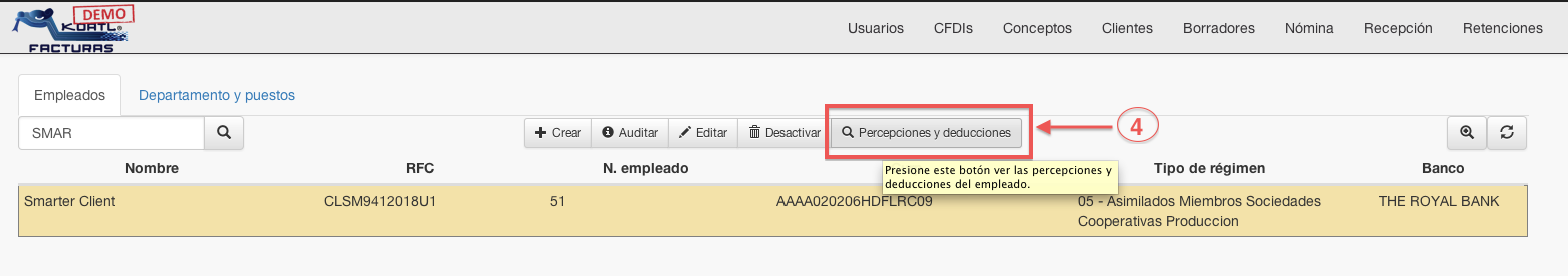 opcion percepciones y deducciones - koatl facturas